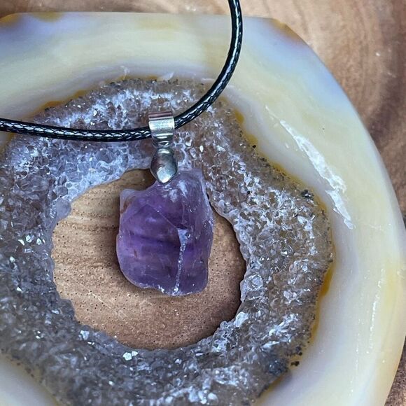 Raw amethyst pendant necklace adjustable healing crystal stone purple - Picture 5 of 11